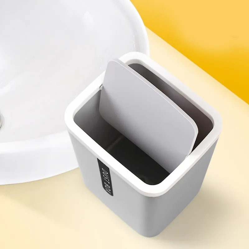 Creative Mini Desktop Trash Can Tabletop Plastic Liten Waste Bin med lock bänkskivans skräpkorg Trashbox Home Office Supplie