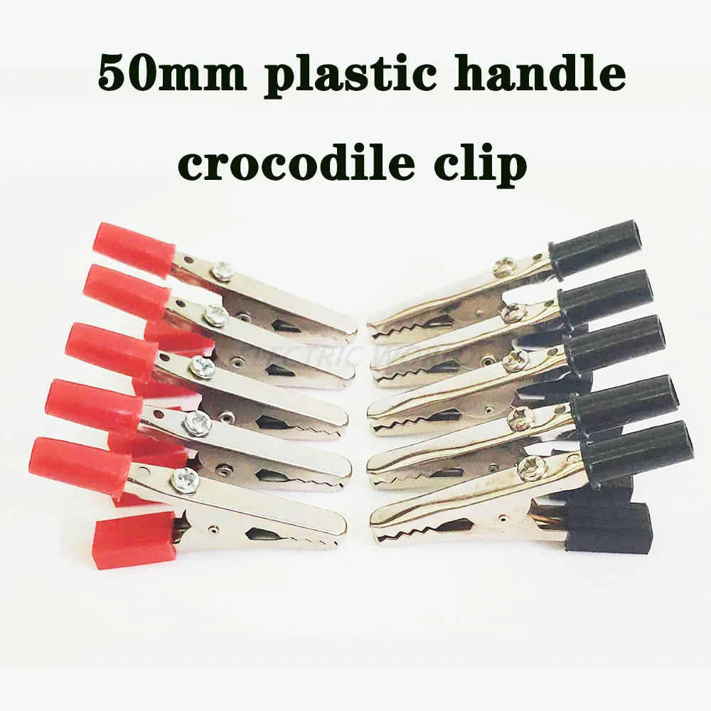 Crocodile Clip 10st/Lot Crocodile Clip 50mm Plastic Handle Test Probe Metal Alligator Clips Connector Socket Batteripropp