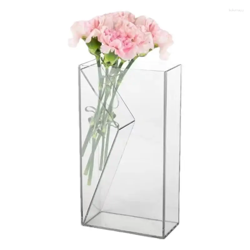 花瓶は透明な装飾的な花瓶の花の容器美学ユニークなエレガントな粉砕粉砕されたモダンなアクリルの家のためのモダンなアクリル花