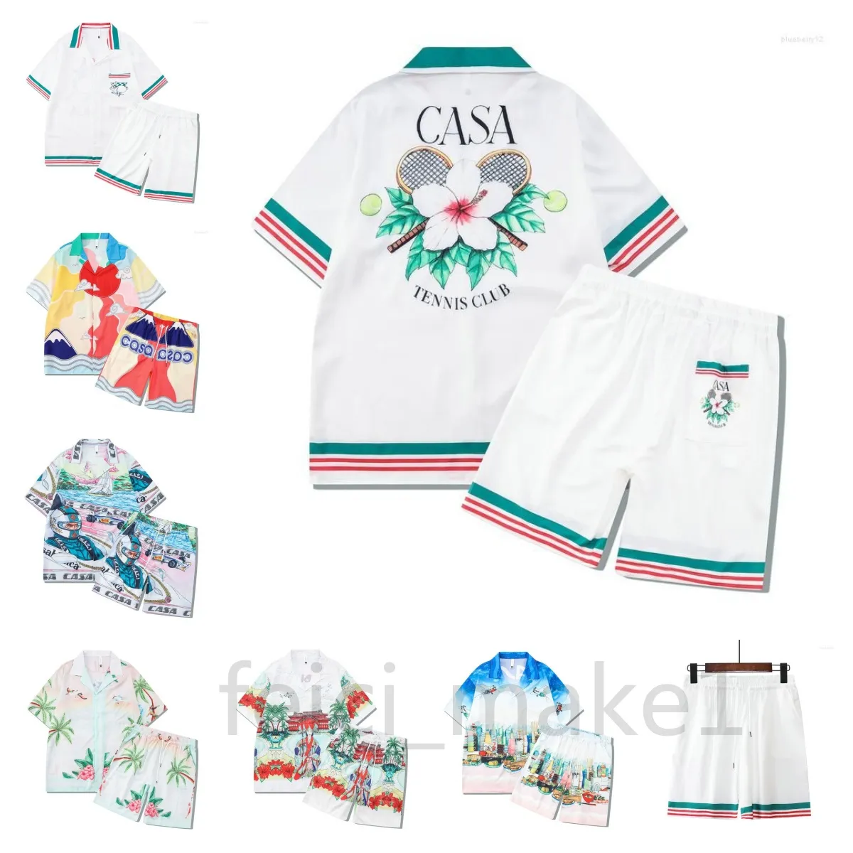 Men's Tracksuits Tennis Flowers Stripes Men Women Short Set T Shrt Hawaii Beach Style Suit Hip Hop Shirt Shorts Couple Suits casa