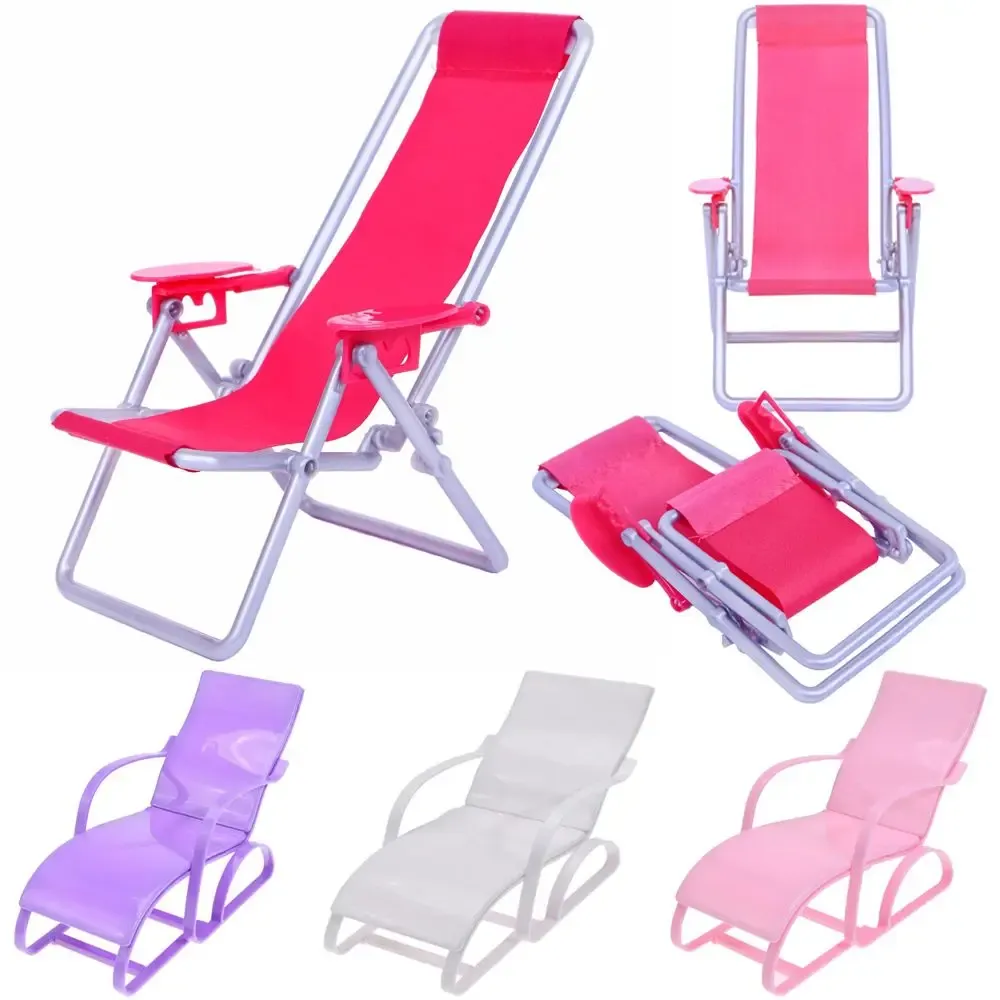 1:6 Scale Garden Bench Playing House Children' Gift Toy Accessories Doll Beach Chair Foldable Deckchair Dollhouse Furniture
