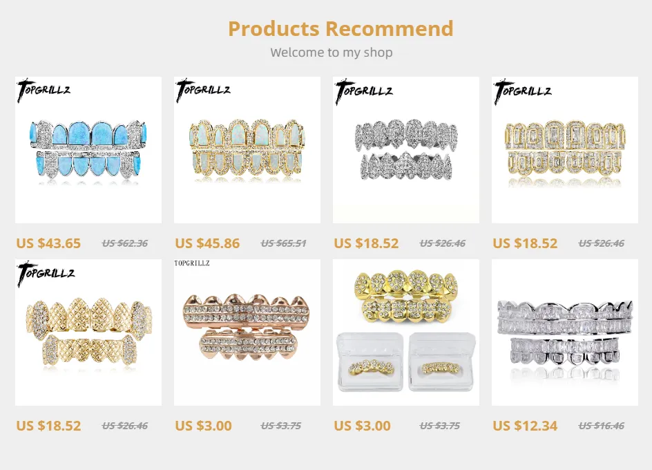 Upgrade Rapper Teeth TOPGRILLZ Iced Out Teeth Grillz - Hip Hop Top & Bottom teeth caps for ...