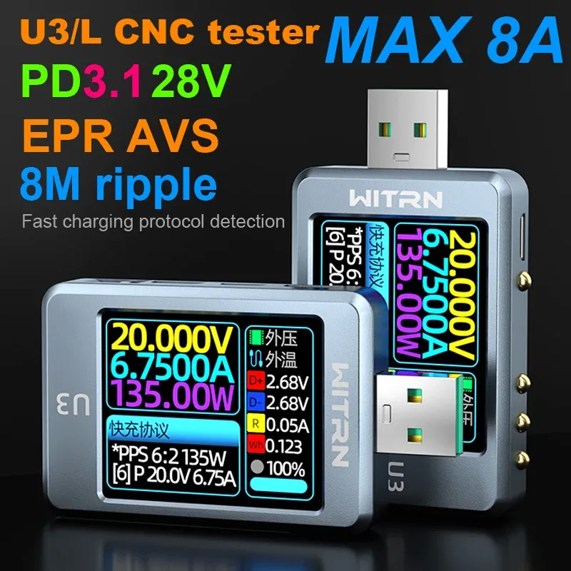 Witrn U3/L USB Tester Tensione Corrente Conter misura QC5 PD3.1PPS Protocollo di ricarica rapida Capacità Monitora