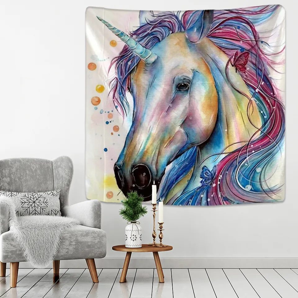 Rainbow Unicorn Tapestry Mur suspendu Bohemian Beach Mat polyester mince couverture de châle de yoga