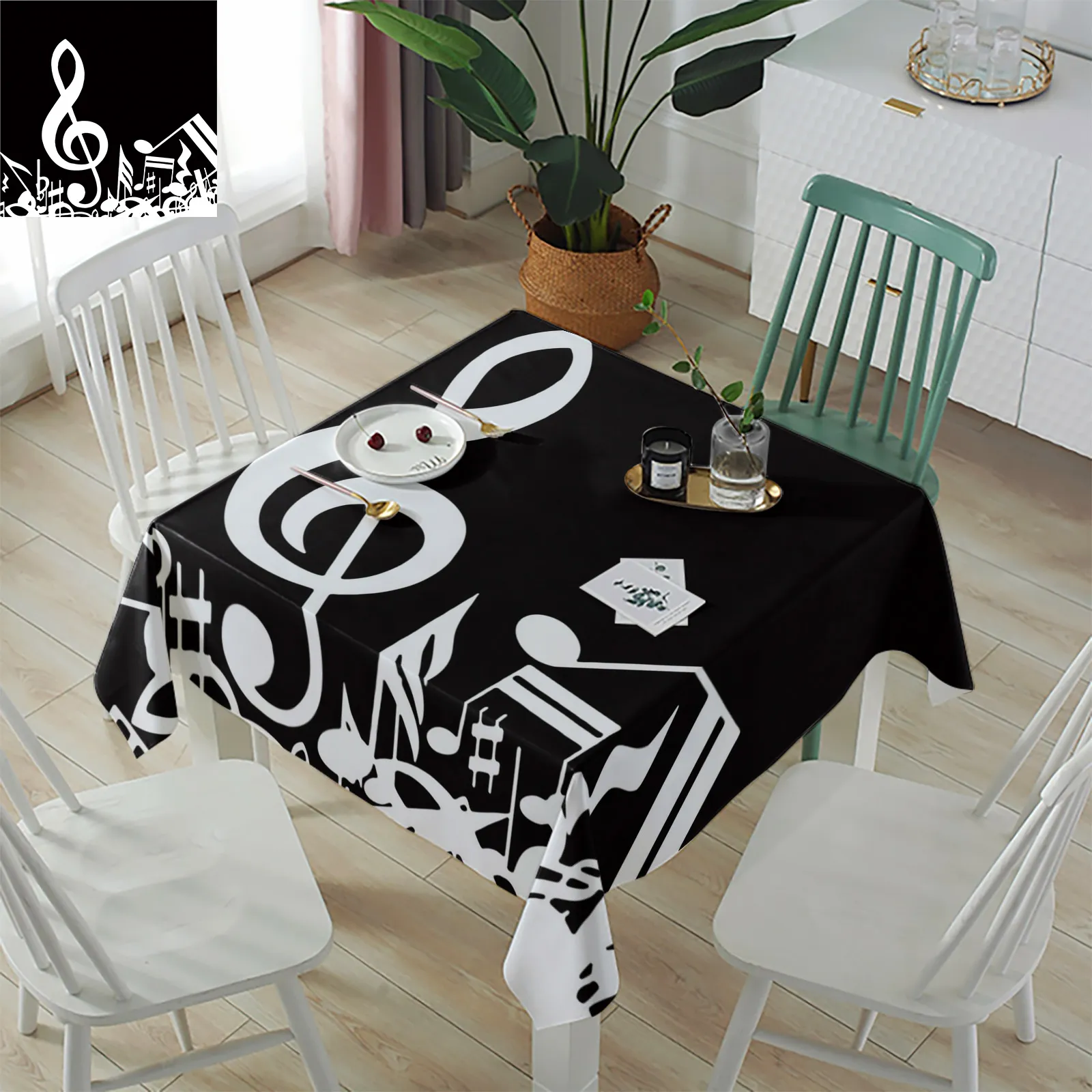 Musical Note Black White Spandex Chair Cover Office Banquet Chair Protector Cover Stretch Chair Cover for Dining Room