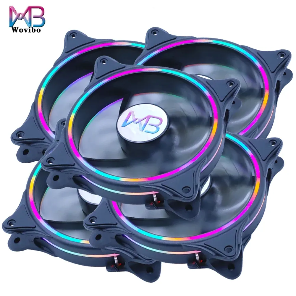 Kylning Wovibo 120mm fläkt PC Case Computer Cooling Cooler Heat Sink Molex Interface Silent Fans Rainbow LED 12V 12 CM Ventilador