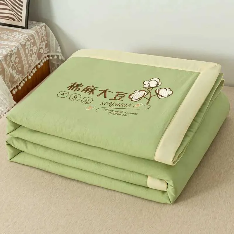 Blankets New Class a Double-Layer Yarn Cotton and Linen Soybean Summer Blanket Washed Cotton and Linen Summer Quilt Airable Cover