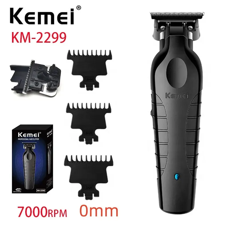 Trimmers Kemei KM2299 Cordless Trimmer Typec Rechargeable Electric Hair Clipper Barber Zero Gapped Finish Hair Cutting Machine 7000RPM