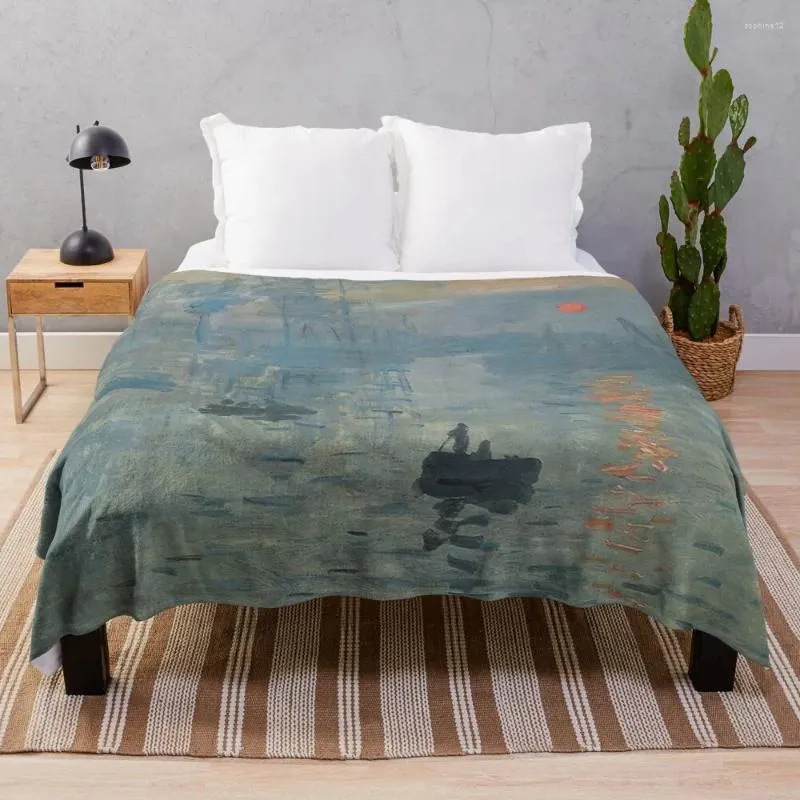 Koce Monet Wrażenie Sunrise Fine Art Rzuć koc singiel na dekoracyjną sofę