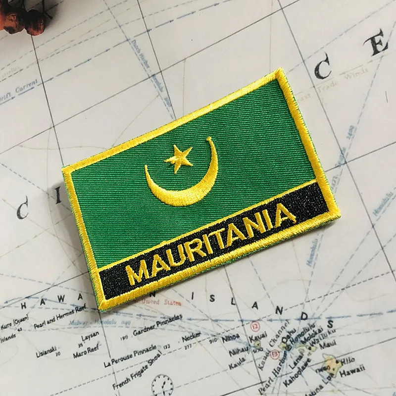 Mauritania National Flag Badges Patchs de broderie de brassard et épingle à revers un ensemble d'accessoires en tissu