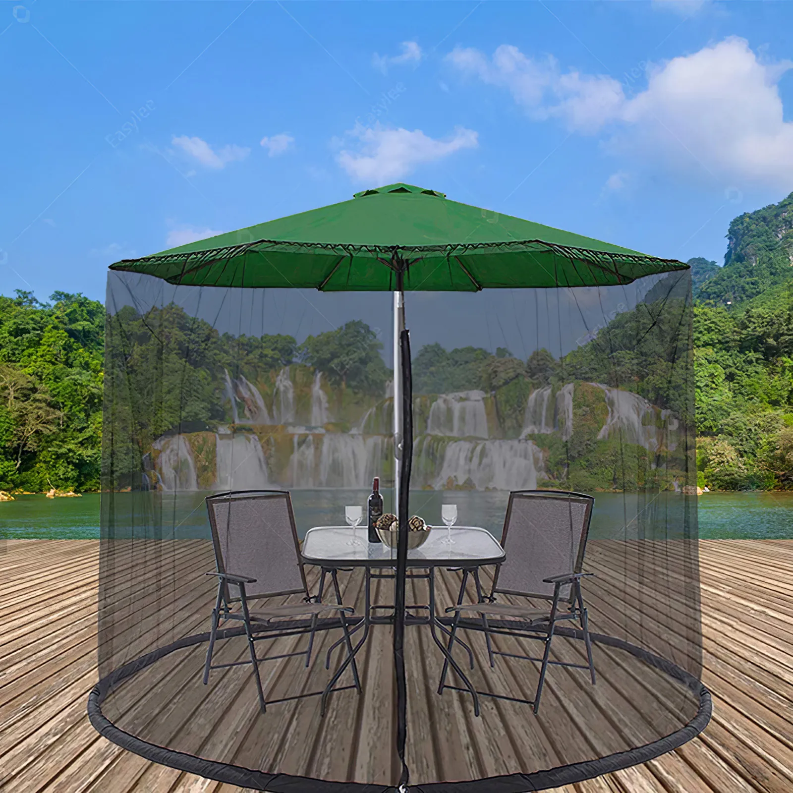 300x300x230cm Umbrella Cover Mosquito Netting Screen For Patio Table Umbrella Garden Deck Furniture Zippered Mesh Enclosure Cove