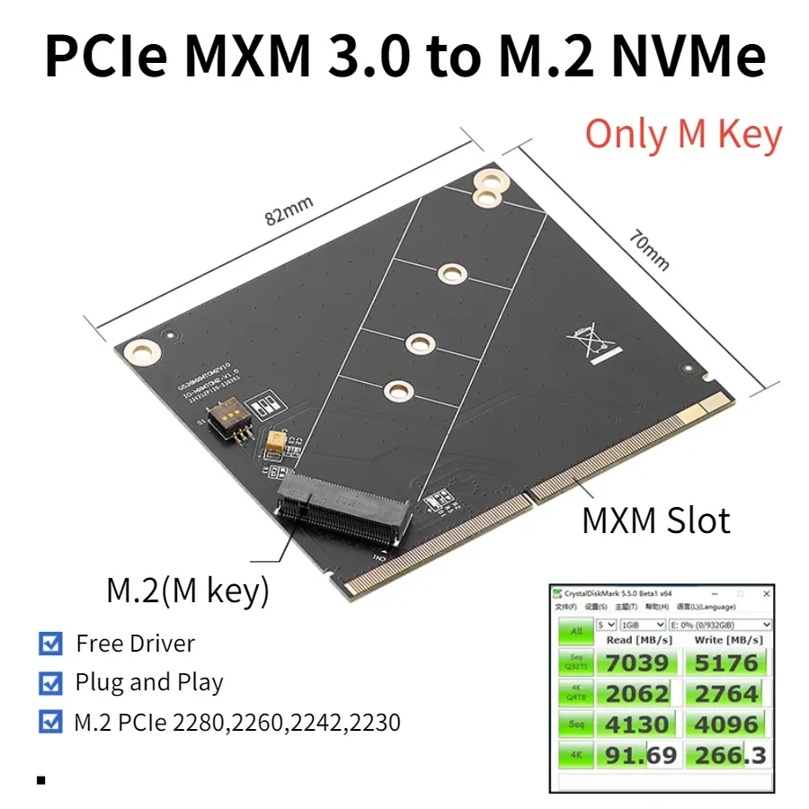 Kort MXM till NVME Adapter Riser Board Converter PCIe MXM 3.0 till M.2 NVME Expansion Card Support 2230 2242 2260 2280 M2 NVME SSD för PC