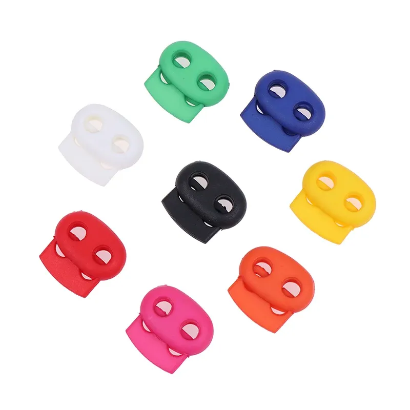 20st/Lot Colorful Bean Toggle Clip 5mm Hole Plastic Stopper Cord Lock Apparel Shoelace Sportkläder Tillbehör