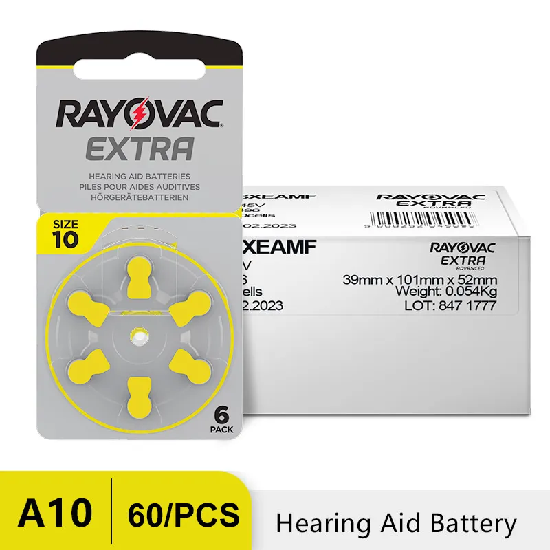 RAYOVAC EXTRA Zinc Air 60 PCS Performance Hearing Aid Batteries A10 10A 10 PR70 For BTE CIC RIC OE Hearing Aids Battery