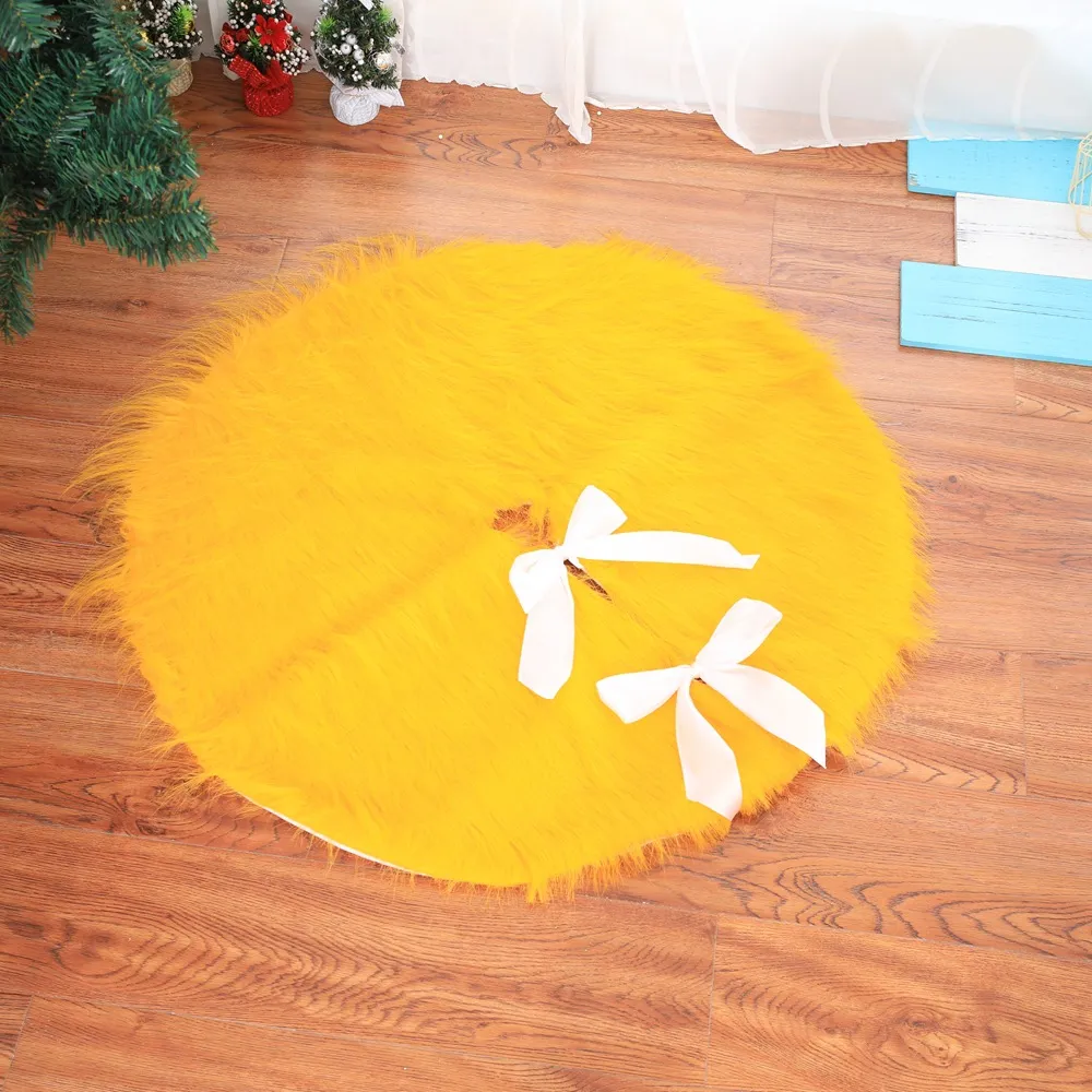 Jupe arbre en peluche longue dorée pour décoration de fête de festival de Noël 78 cm / 122 cm Jupe d'arbre à tapis de Noël avec décorations à bowknot