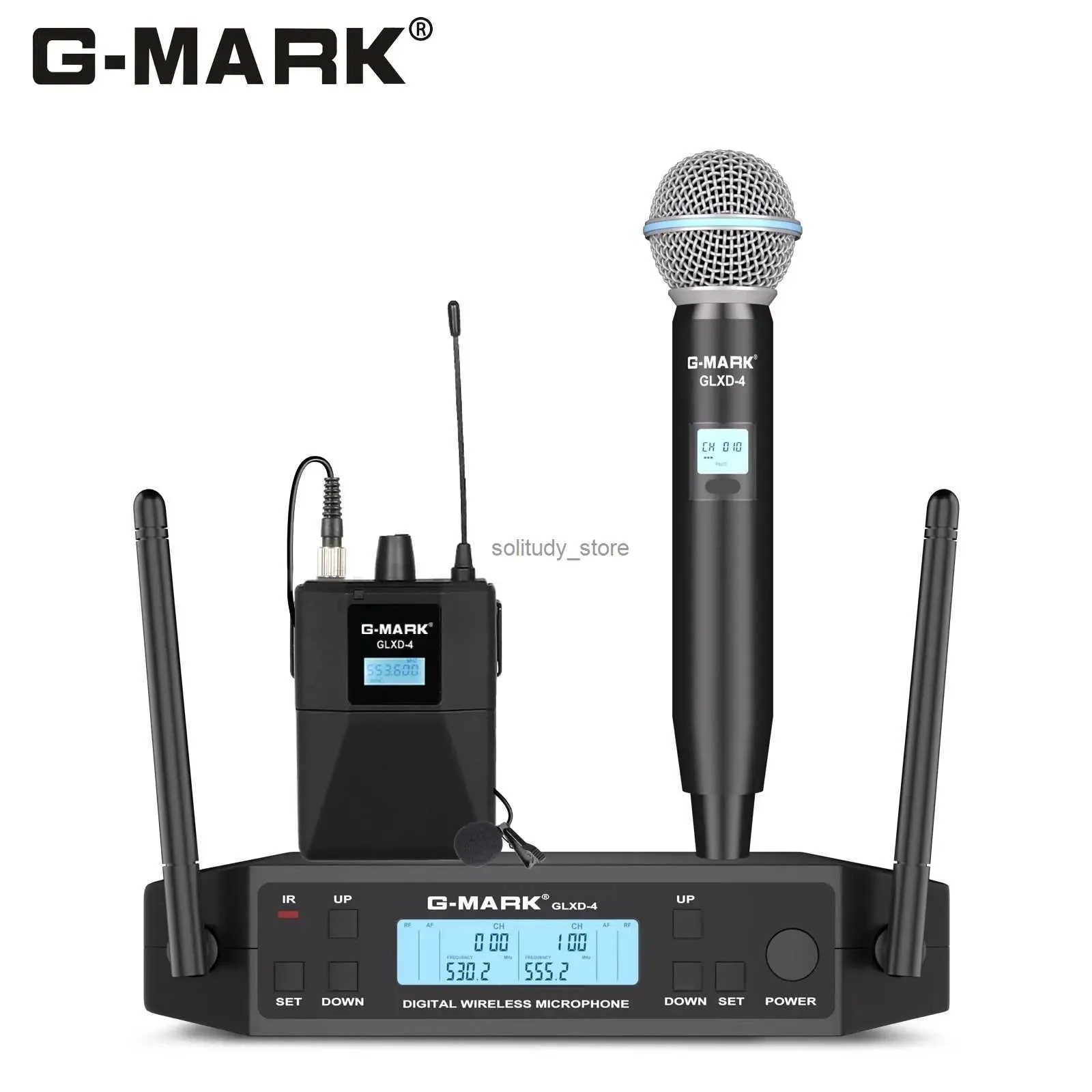 Microfones Lavalier sem fio Microfone G-Mark GLXD4 UHF Bandada de cabeça profissional com frequência traseira ajustável de 50m adequada para apresentações da festa