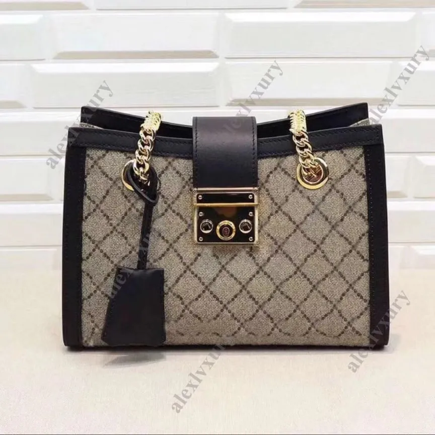 498156 Mizaç asma kilit koleksiyonu omuz çantası 2 Boyutlar 26cm 35cm Siyah Beyaz Turuncu Kadın Moda Messenger Packag Tuval Genu2538