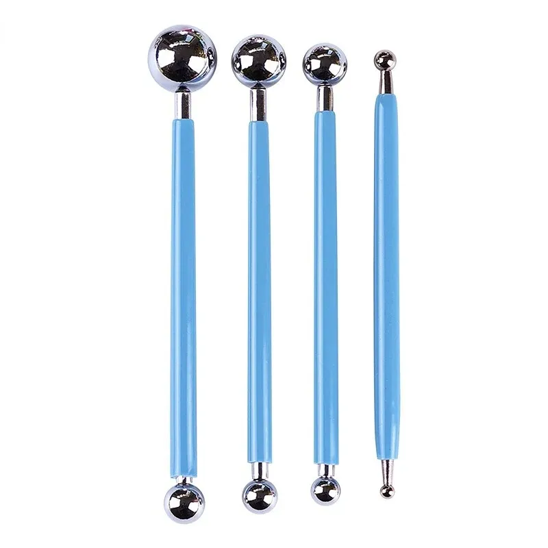 4pcs Çanak çömlek Noktaları Heykel Aracı Paslanmaz Çelik Polimer Kil Şekli Kalem Metal Top Kil Oyma Diy Seramik Dekorasyon Araçları