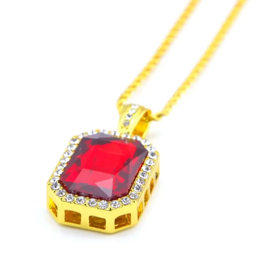 Men Iced Out Pendant Chain Hip Hop Rappers Micro Octagon Square Rhinestone Color Stone Pendant met 3 mm 24 touwketen2411