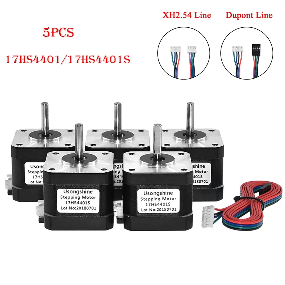 5 stcs NEMA17 Stappermotor 17HS4401 1.8 ° 0.42N.M 1.5A 42BYGH 4-Lead voor 3D-printer CNC Filling Machine Laser Engraver