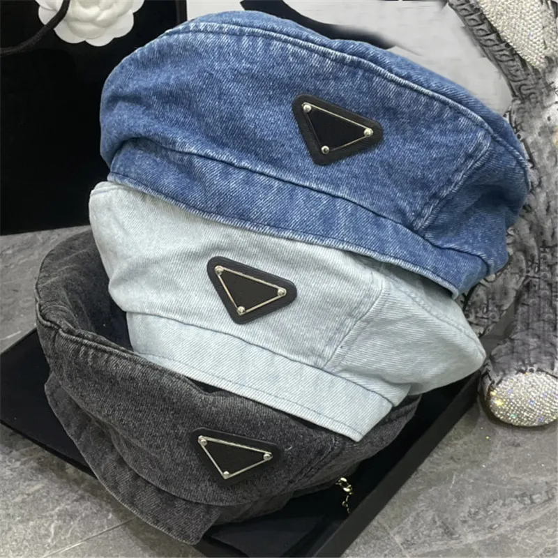 Denim Designer Beret Hat For Women Summer Mens Fashion P Fitted Hat Brand Buckle Ladies Luxury Berets Beanies Street Hats Caps Casquette