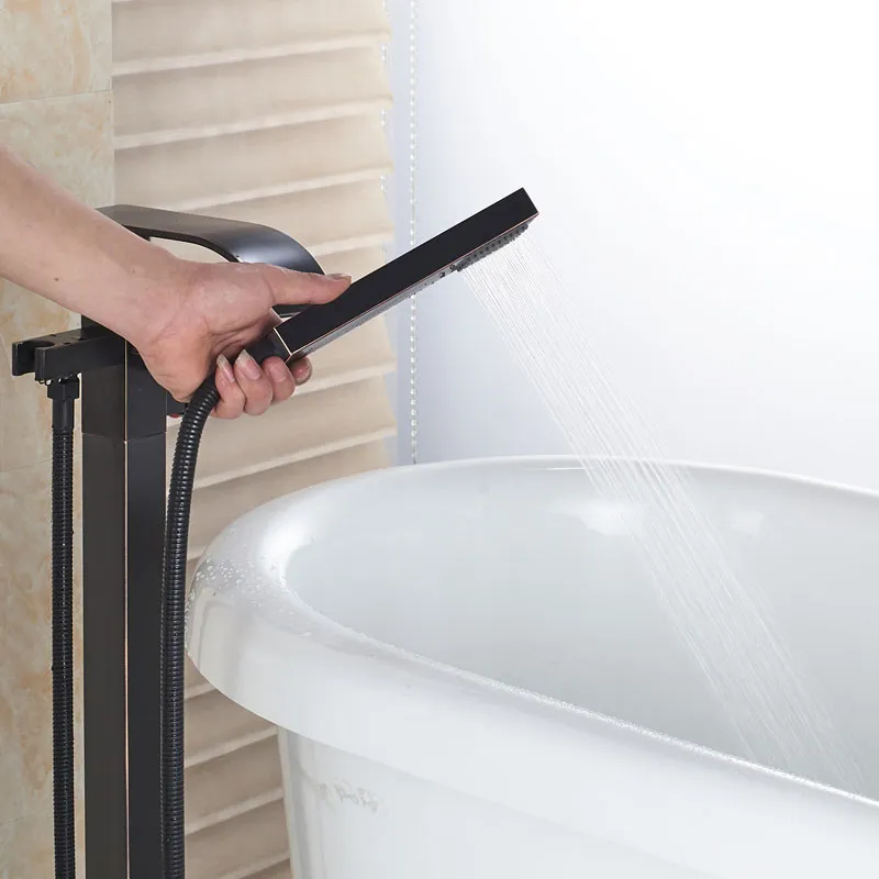 Beste Qualität der Badewanne Wasserhahn freistehend Badezimmer Waschbecken Wasserhahn Eingriff Schwarzer Wasserfall Badewallset mit Handshower