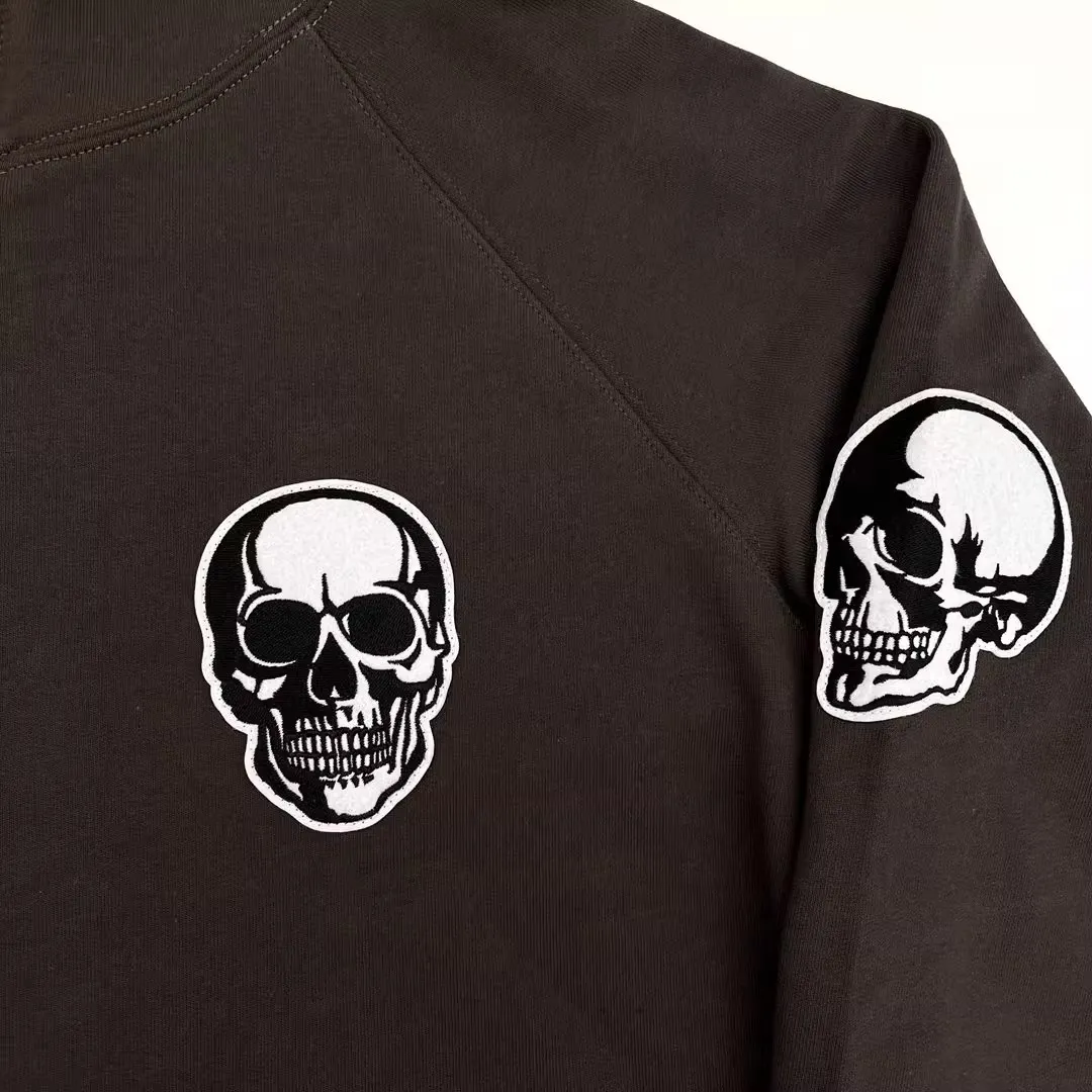 Mens Hoodies Number Nine Skull Embroidered Zipper Coat Damaged