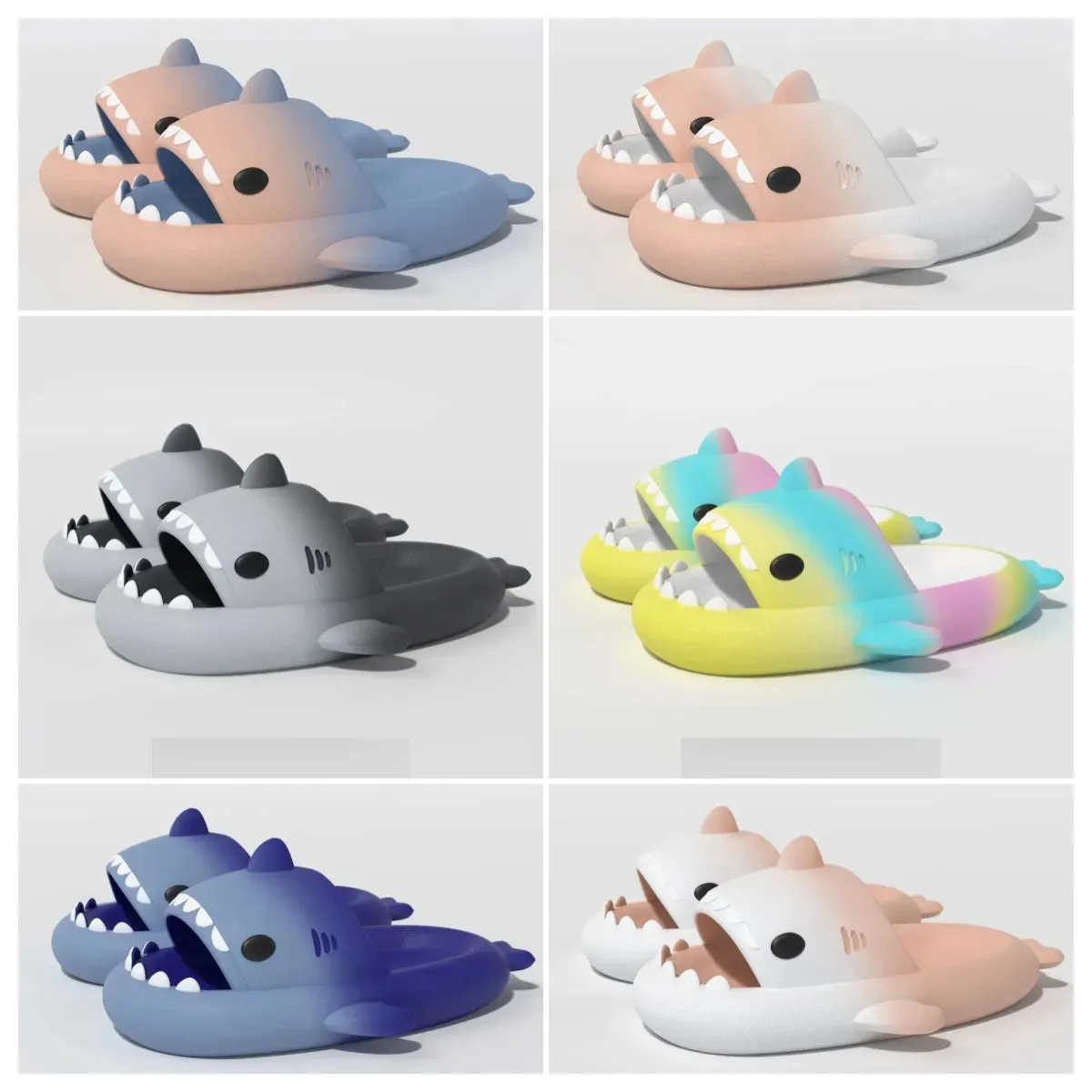 2024 Nya toppdesigner kvalitetsskor Sandal Summer Shark Slippers Shark Slides White Thick Soled Shoes Kids Flat Sandals Gradient Flip Flops