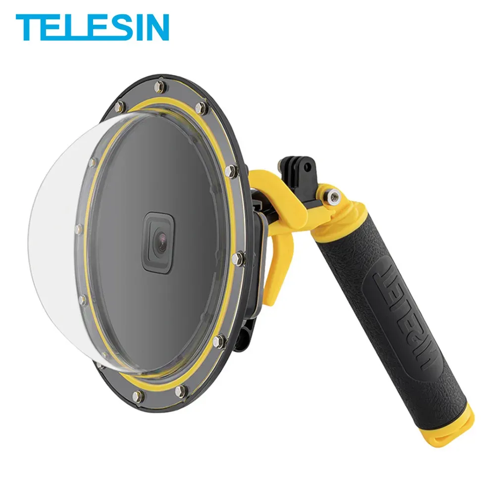 Cameras TELESIN 30M Waterproof 6'' Dome Port Underwater Housing Case With Floating Handle Trigger For GoPro Hero 10 9 8 7 6 5 Black