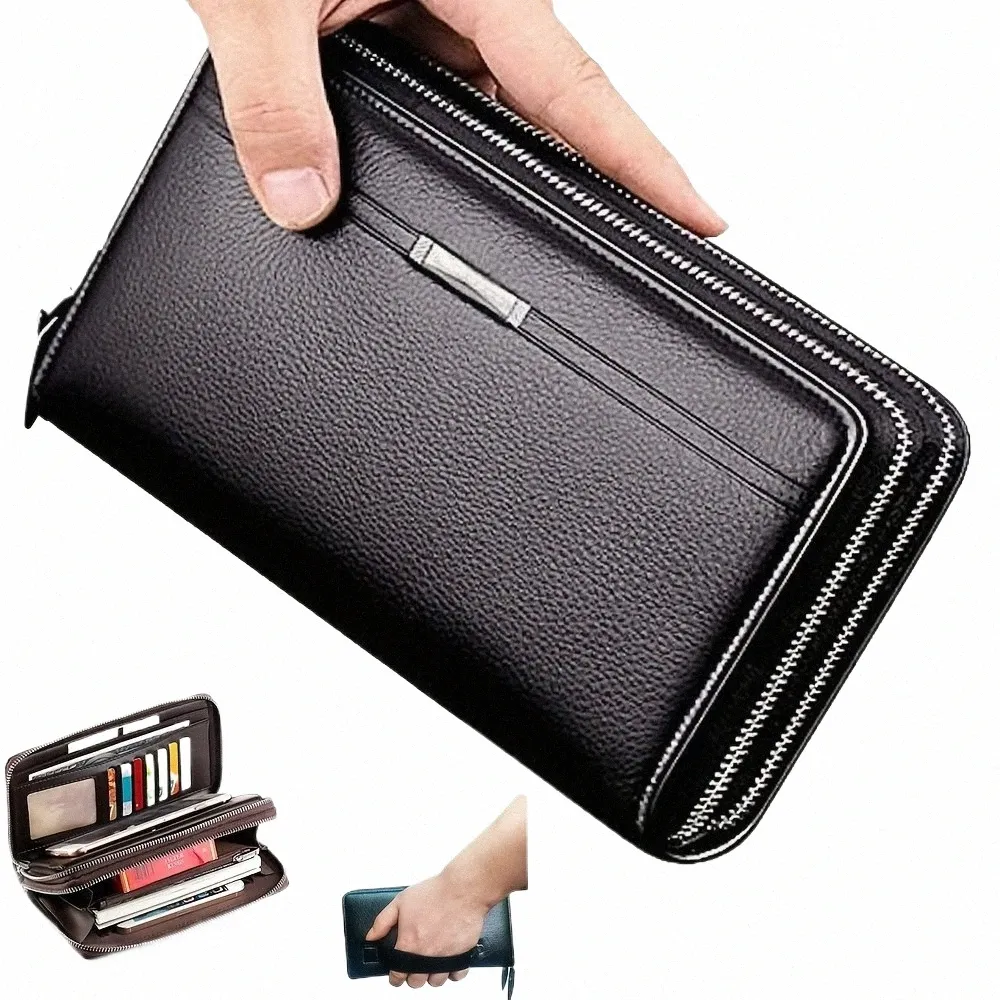 Mens Wallet LG Purse Leather Clutch Large Busin Handbag Phe Card Holder Case Gift For Men Faders make pojkvän n4ej#