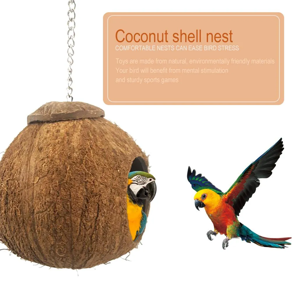2023 Nowy naturalny kokosowa skorupa ptaka gniazdo dom Pet Parrota Cage wisząca zabawka klatka dla ptaków okładka ptaków domów chomika dom