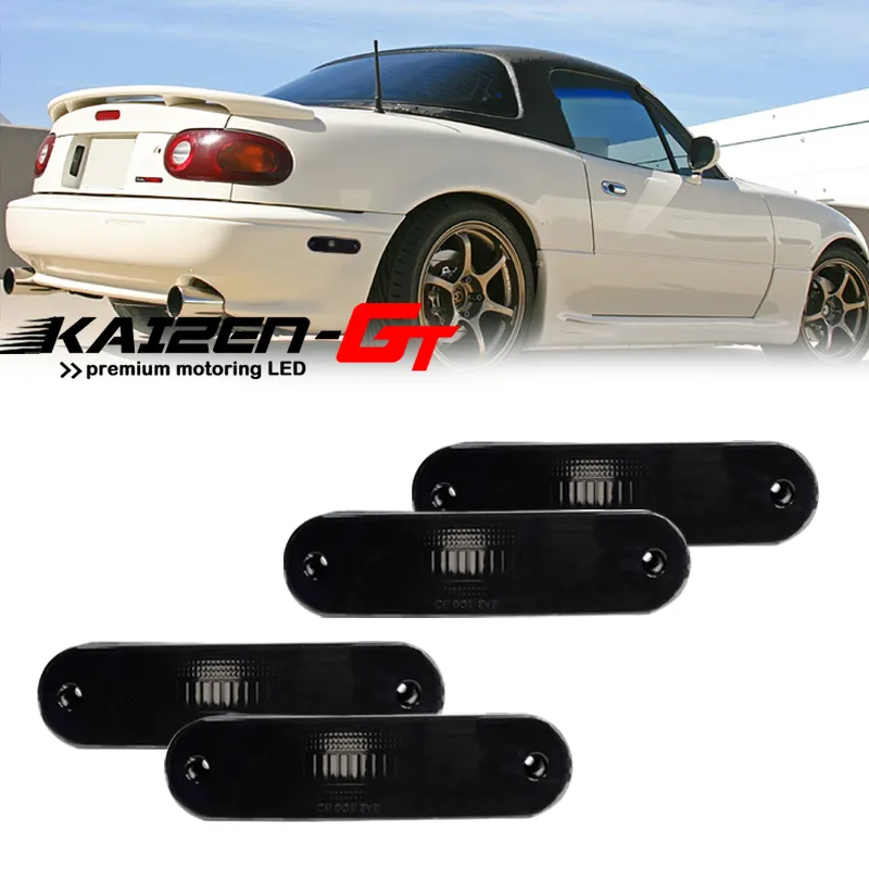 AD 4PCS Smoked LED Side Marker Lights For Mazda MX-5 Miata 1990-2005 – Front & Rear With Amber/Red Bulbs