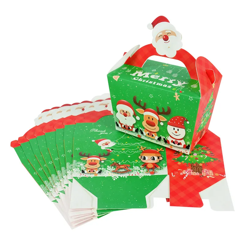 5Pcs Handmade Christmas Candy Box With Handle Santa Claus Snowman  Cake Gift Packaging Boxes Bag for Xmas New Year Party