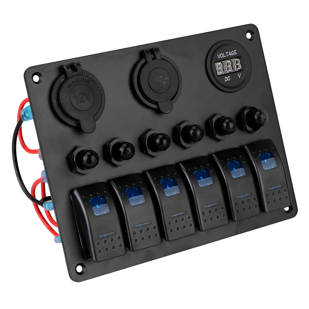 6 Gang Rocker switch panel switches with Dual USB...