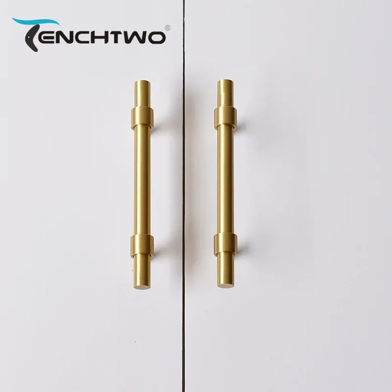 Tenchtwo Gold/Black Solid Brass Handles家具引き出しを引っ張るキッチンワードローブの食器棚キャビネット銅ノブTバーハードウェア