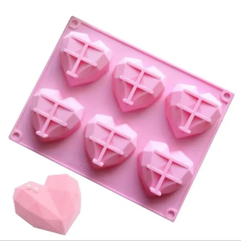 6 cavità 3D Mousse Bakeware Soap Form Forma Strumenti di pasticceria Diamond Silicone Love DECORE CUORE CUORE