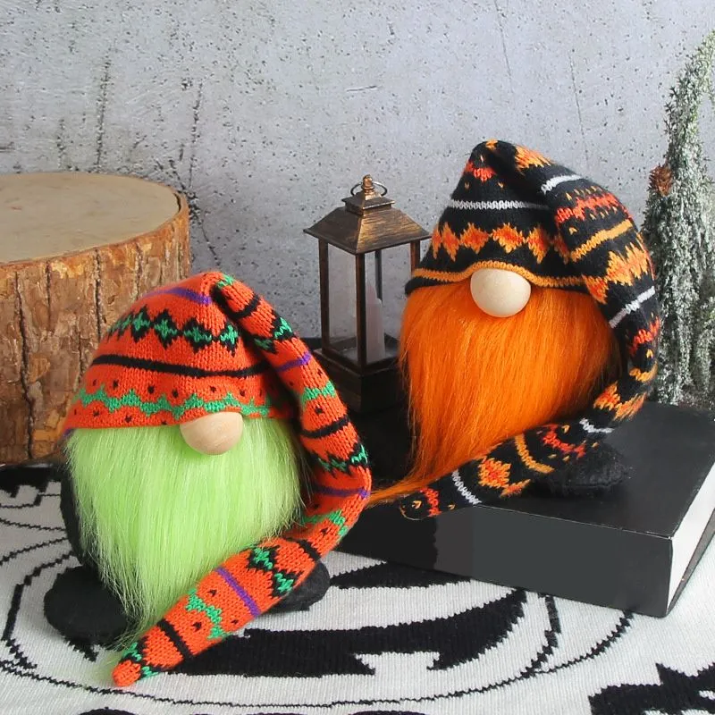 Halloween creative knitting long hat doll new green bearded old man plush doll desktop decorative ornaments