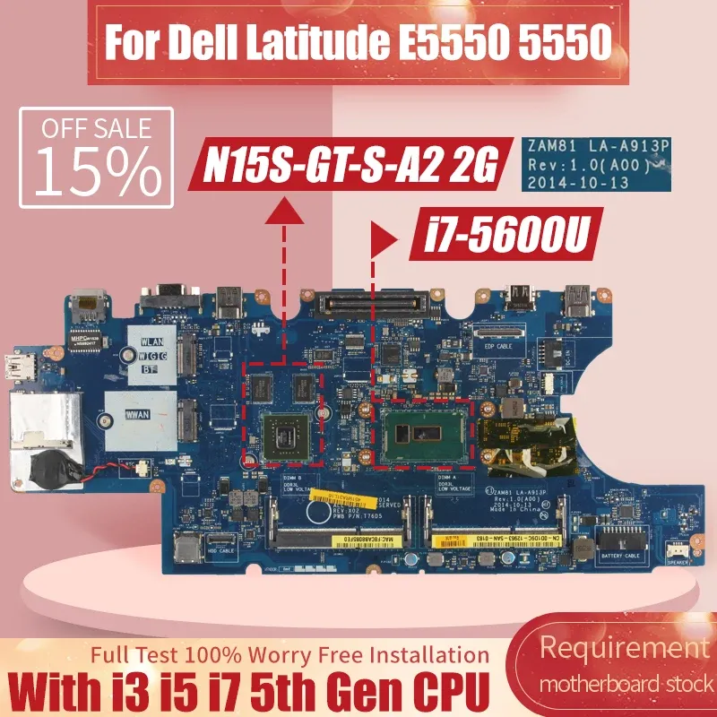 Moderkort för Dell Latitude E5550 5550 Laptop Motherboard LAA911P LAA913P 0H89GR 0M5HV7 0W4CTJ 0DWVYV 099NCH 0MTN7P Notbok Mainboard