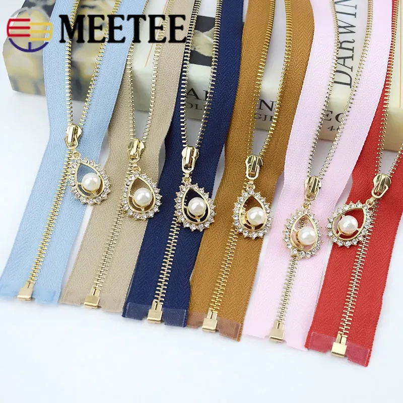 2/5pcs Meetee 3# Metal Zipper 40/50/60/70CM Open End Gold Teeth Zip for Sewing Bags Purse Down Jacket Skirt Clothing Accessories