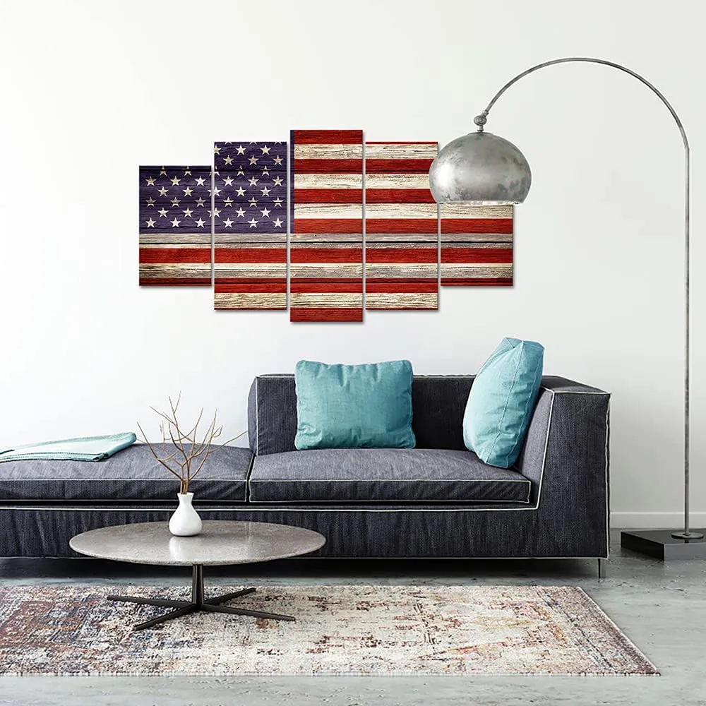 5 pièces drapeau vintage les étoiles Les rayures travaillent rétro rustique USA drapeau national patriotique décor décor images toile peintures