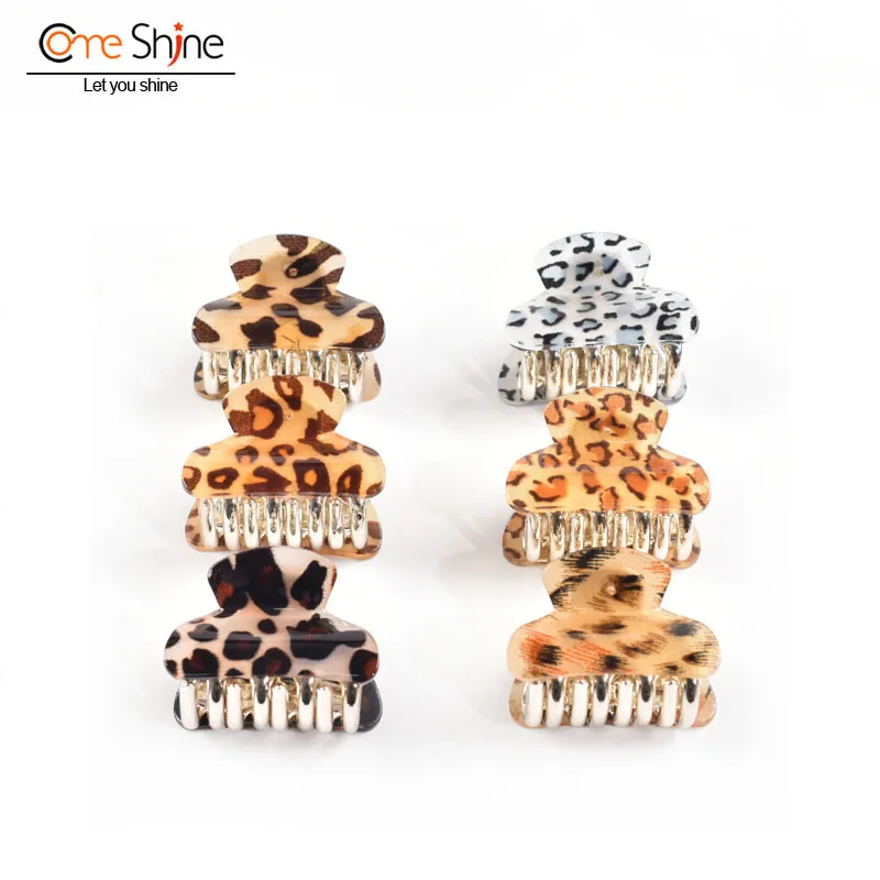 6 Pcs/ Pack 4cm Acrylic Leopard Claw Clips for Thin Hair Clear Small Girls and Women Plastic No-Slip Grip Jaw Clamp Accessories