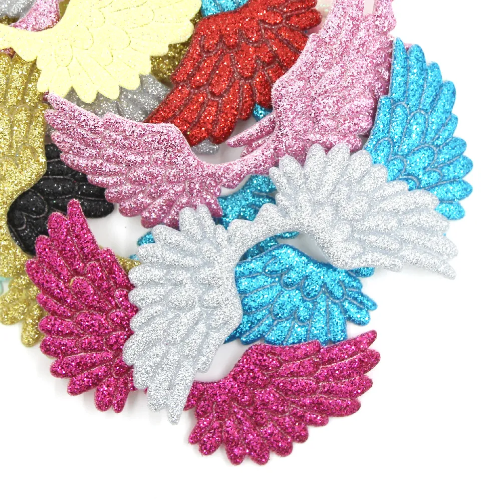 20Pcs Bling Angel Wing Patches Multicolor Sequin Patch For Children Sew On Clothes DIY Hair Clips Headwear Cake Decoration