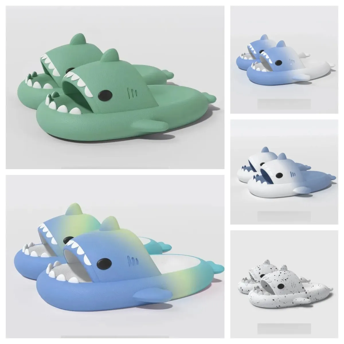 Toppdesigner kvalitetsskor Sandal Summer Shark Slippers Shark Slides Black Blue Soled Shoes Män Kvinnor Kids Flat Sandaler Gradient Flip Flops