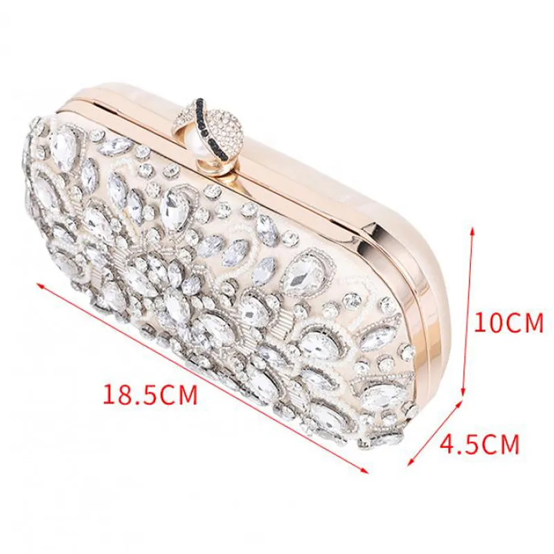 YYW Crystal Pearl Beads Clutch Purse for Women Evening Handbags Formal Rhinestone Wedding Prom Cocktail Party Shoulder Chain Bag