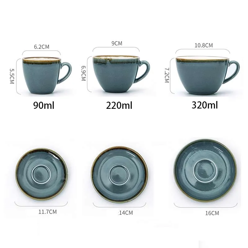 European Ceramic Coffee Cup Saucer Set Latte Cappuccino Coffee Mug Expresso Cup Home Cafe Teacup Coffeeware Set 90/220/320 ml