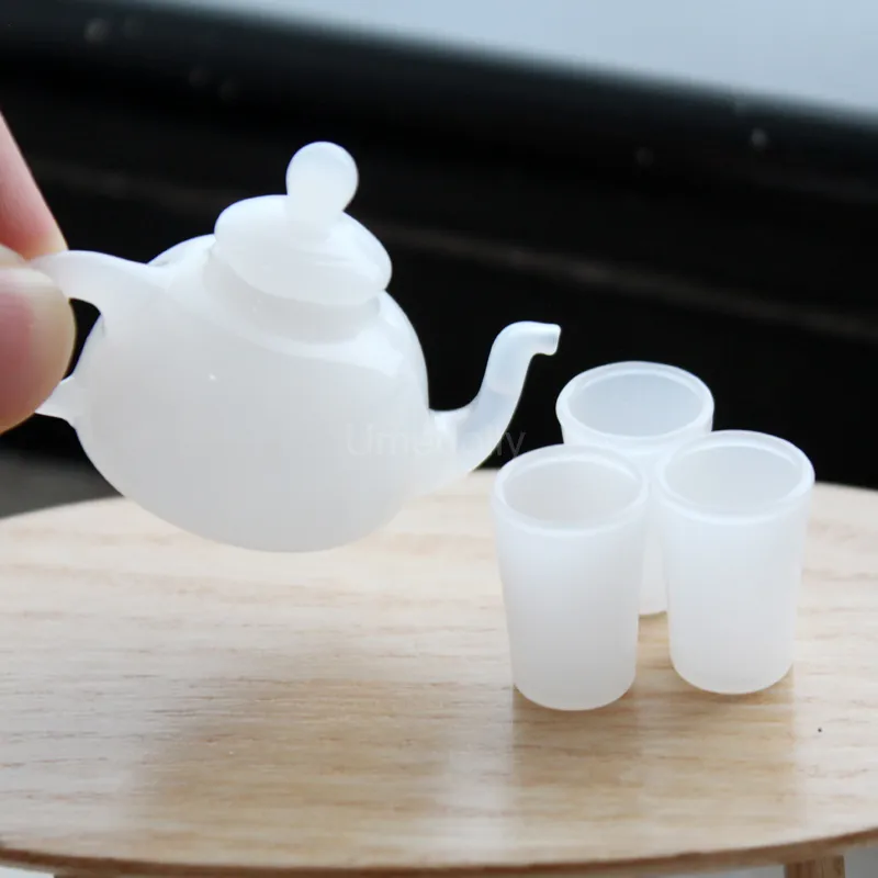 1/6 Scala in vetro bianco color giada mini tazza di teiera per bambola finta gioca a bambola in miniatura accessori giocattoli kithcen