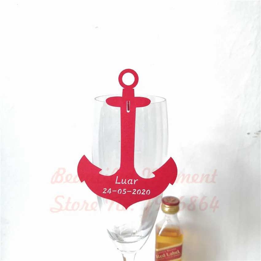 50pcs Anchor Laser Cut Table Mark Wine Glass Name Place Cards Wedding Birthday Baby Shower Customized Invite Christmas Supplies