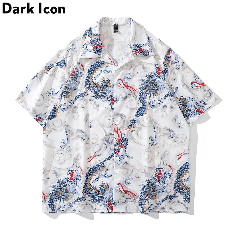 Dragon Full Printed Vintage Shirts For Men -knappen Down Retro Men's Shirt Street Shirts Male