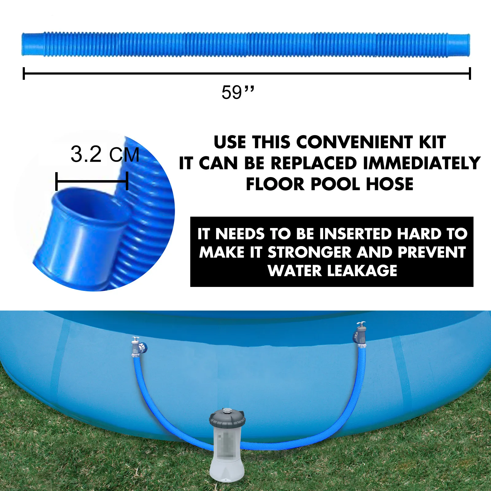 Piscina piscina di sostituzione del tubo flessibile Filtro da 59 pollici di drenaggio durevole hosepipe d'acqua per acqua per acquari