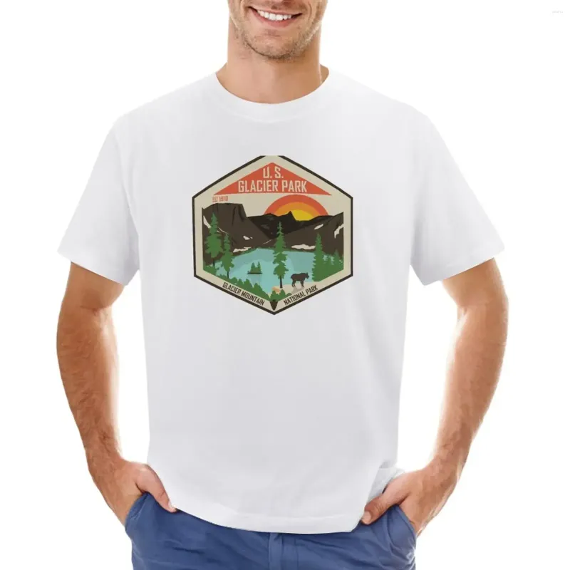 Camiseta del Parque Nacional Polos Glacier para hombres Camisas gráficas en blanco